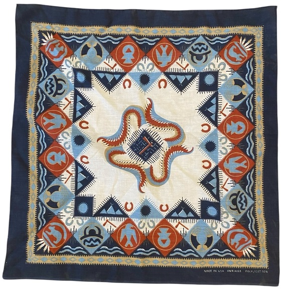 Vintage Aztec Southwestern Cotton Blend Native American Print Bandana Scarf - Picture 2 of 7